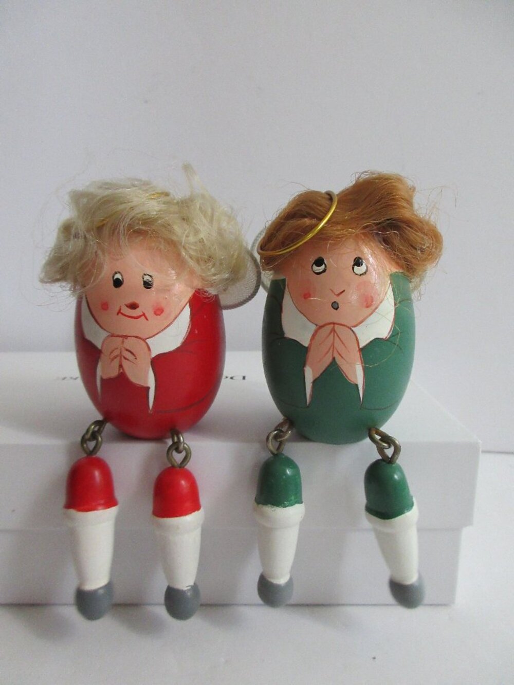 2 Terry's Village Wood Angel Egg Shape Wobble Leg Shelf Sitter Christmas Decor